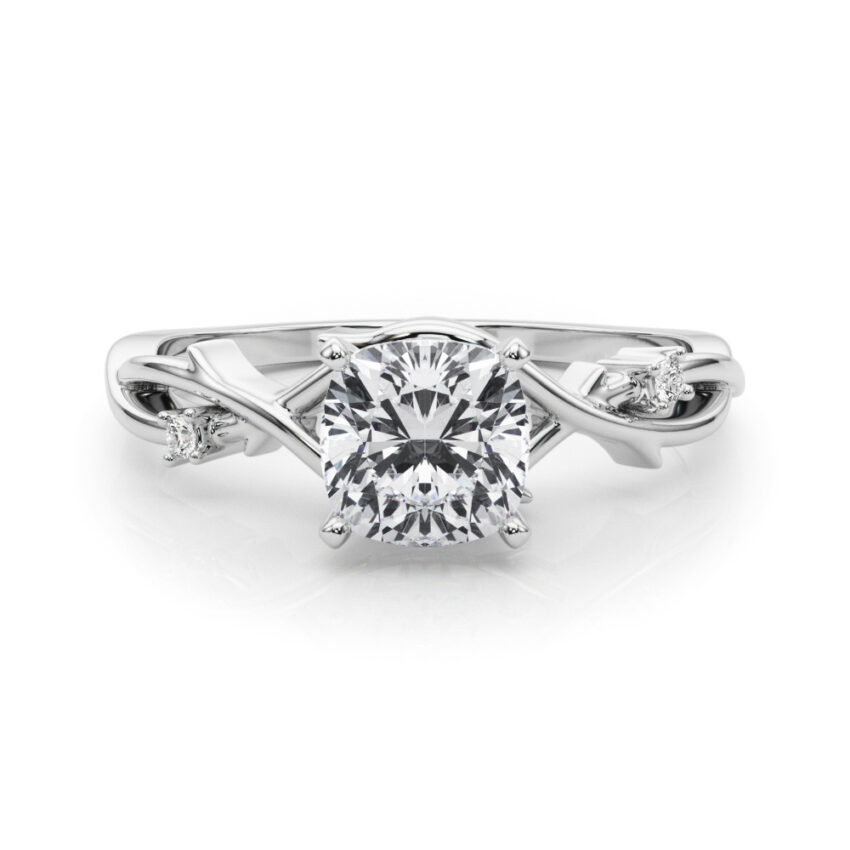 cushion cut diamond thorn engagement ring in palladium