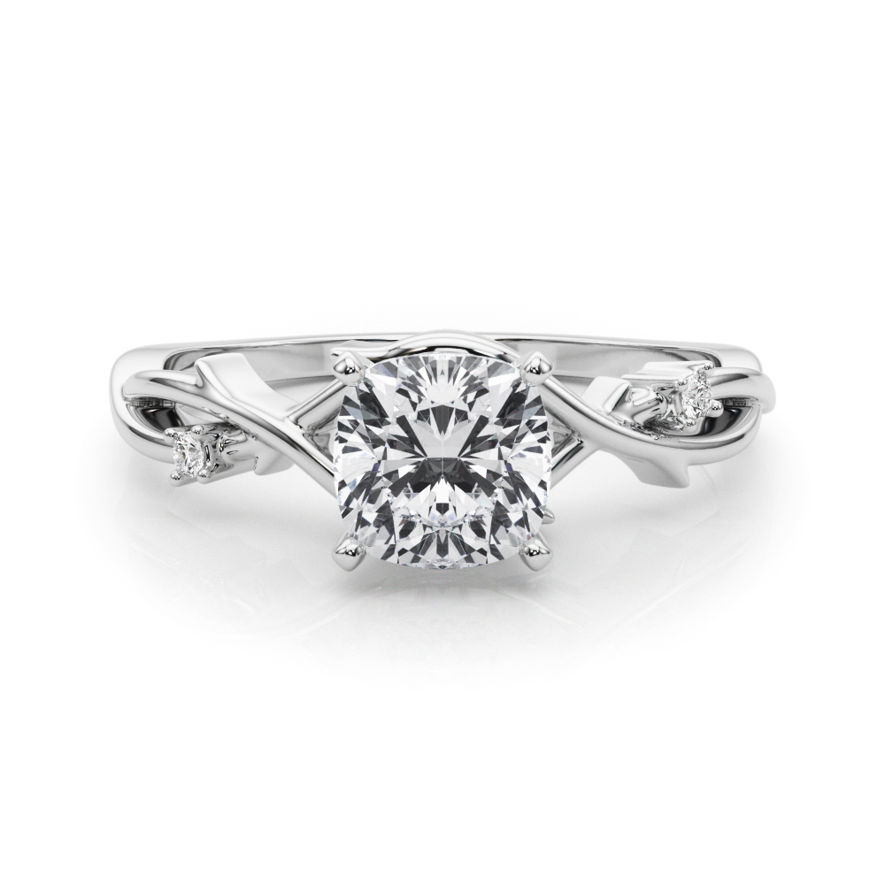 cushion cut diamond thorn engagement ring in platinum