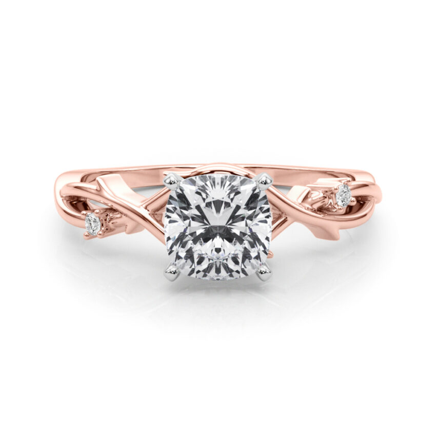 cushion cut diamond thorn engagement ring in rose gold
