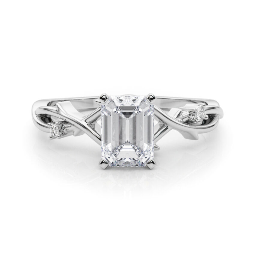emerald cut diamond thorn engagement ring in palladium