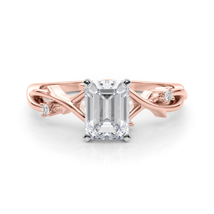 emerald cut diamond thorn engagement ring in rose gold