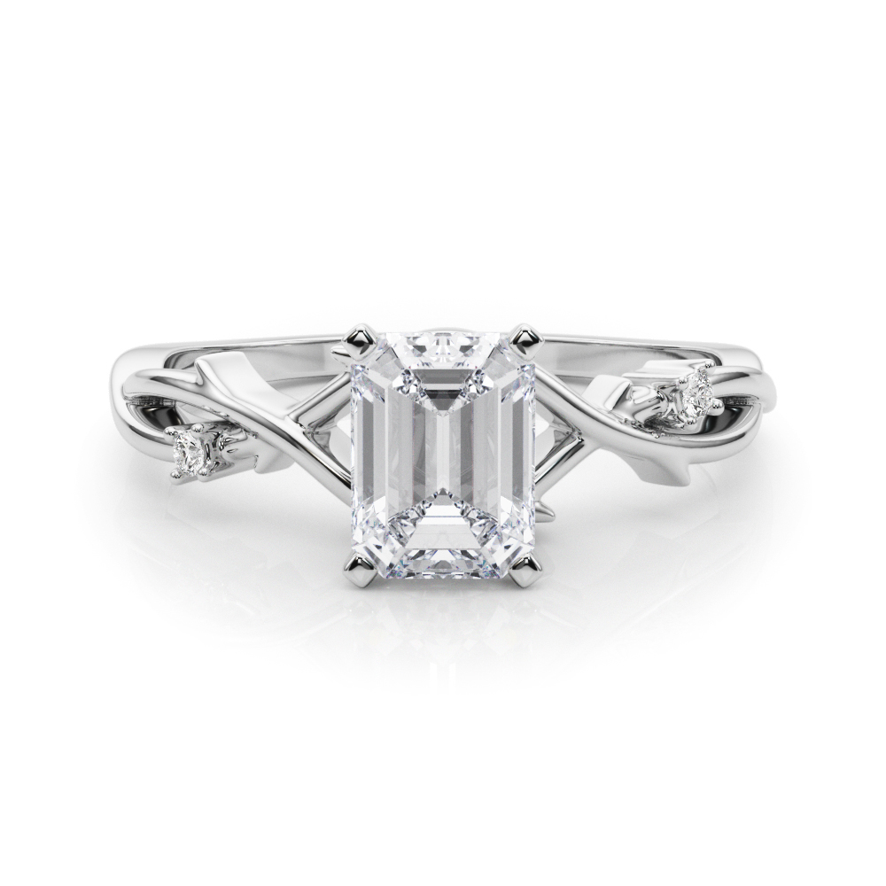 emerald cut diamond thorn engagement ring in white gold