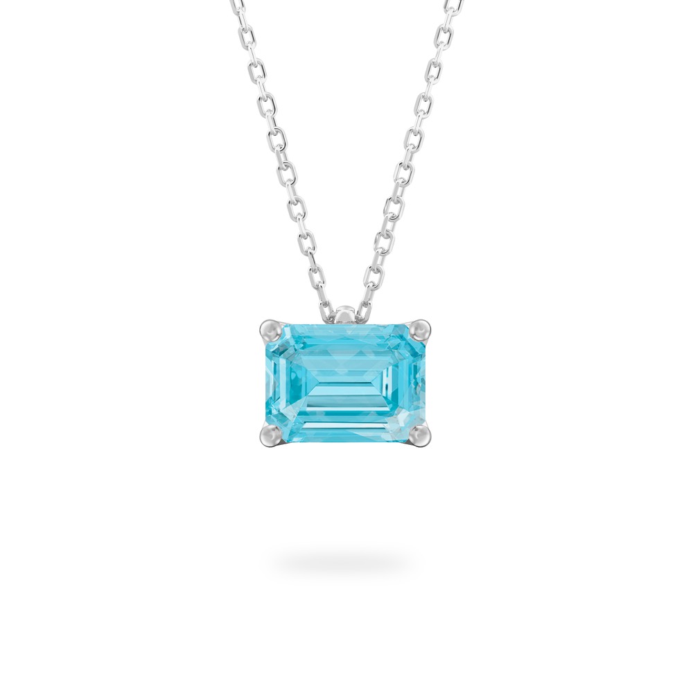 emerald cut march birthstone necklace in platinum