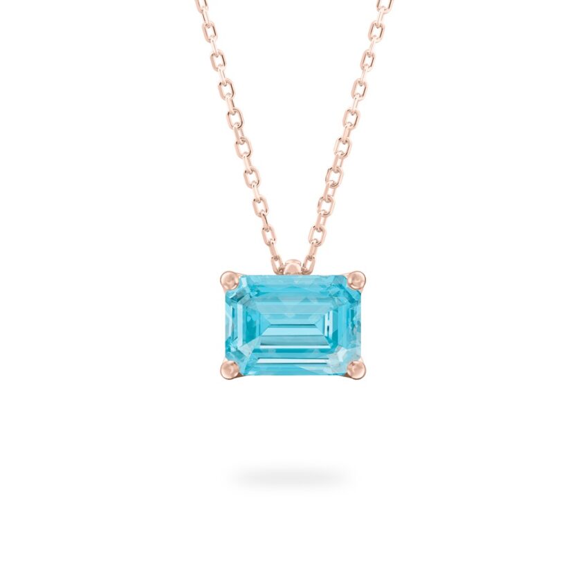 emerald cut march birthstone necklace in rose gold