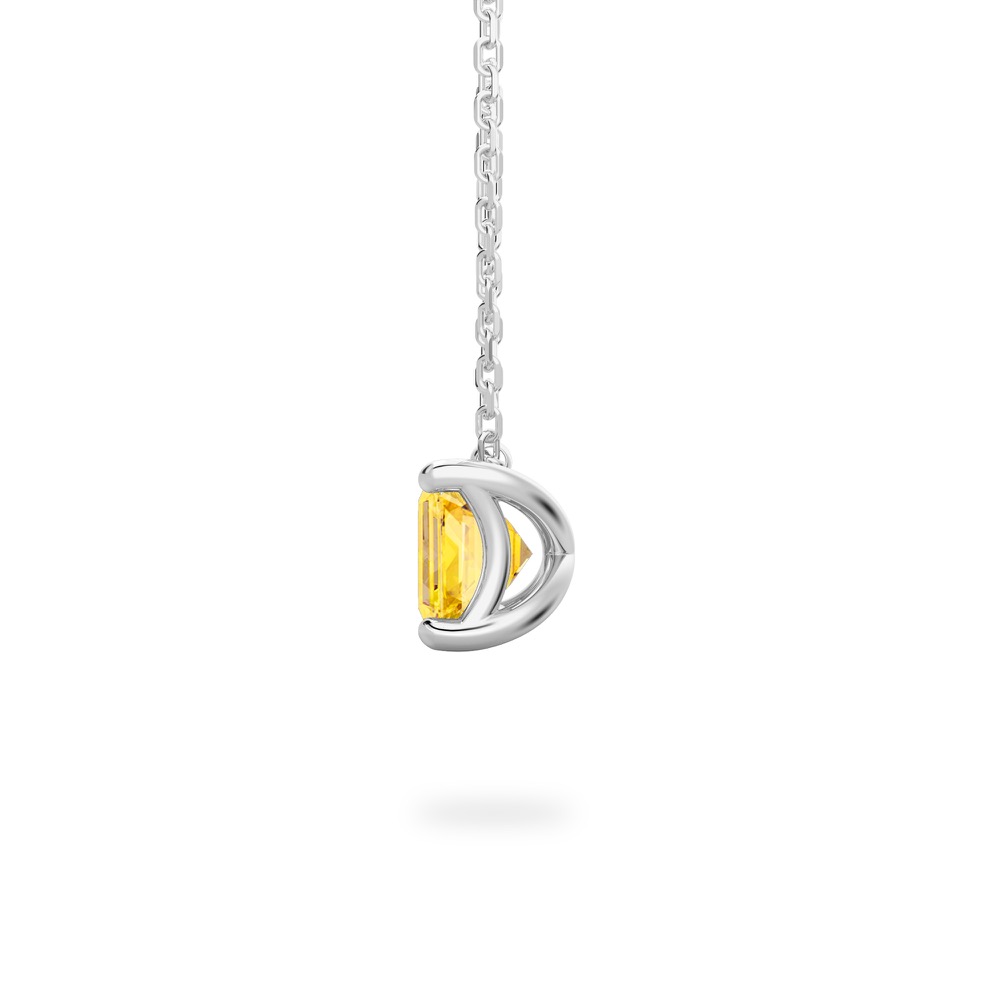 side view of emerald cut november birthstone necklace in platinum