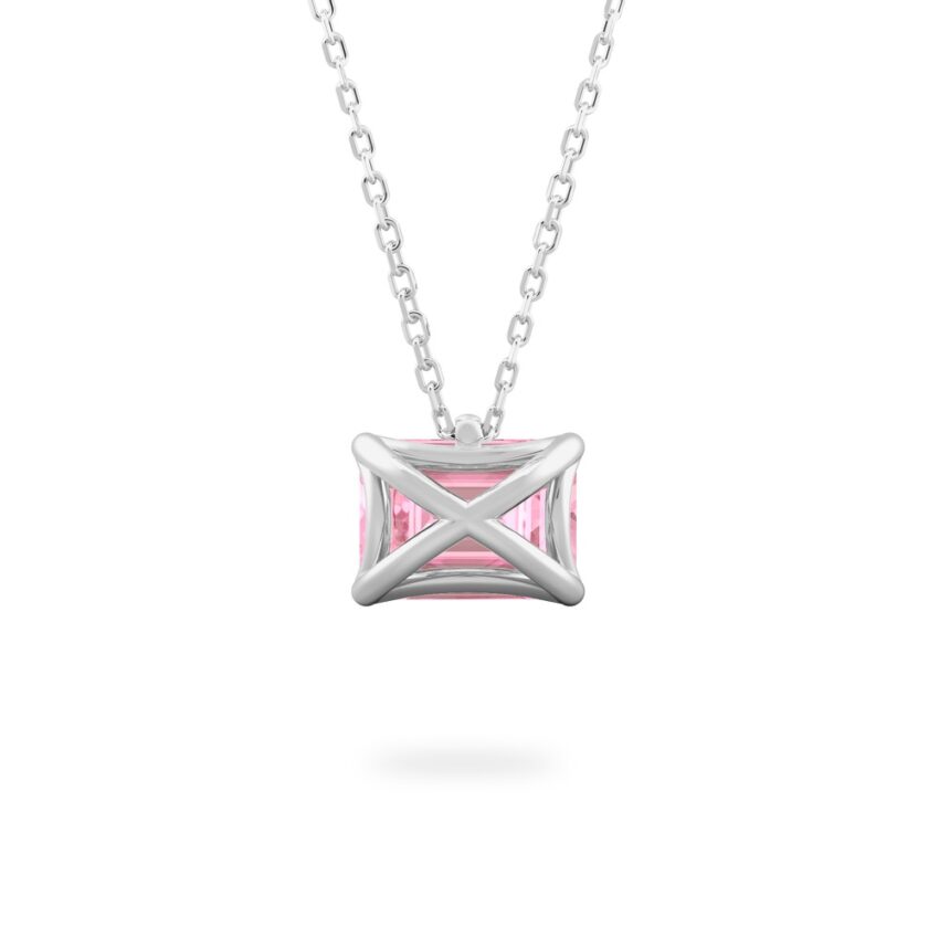back view of emerald cut october birthstone necklace in platinum