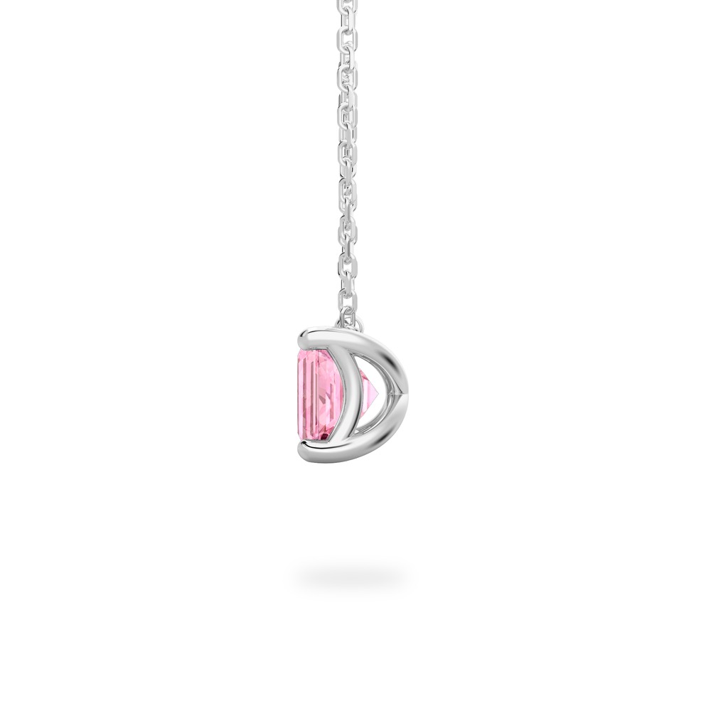 side view of emerald cut october birthstone necklace in platinum