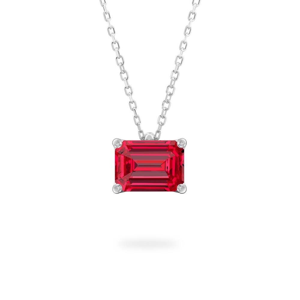 emerald cut ruby necklace in platinum