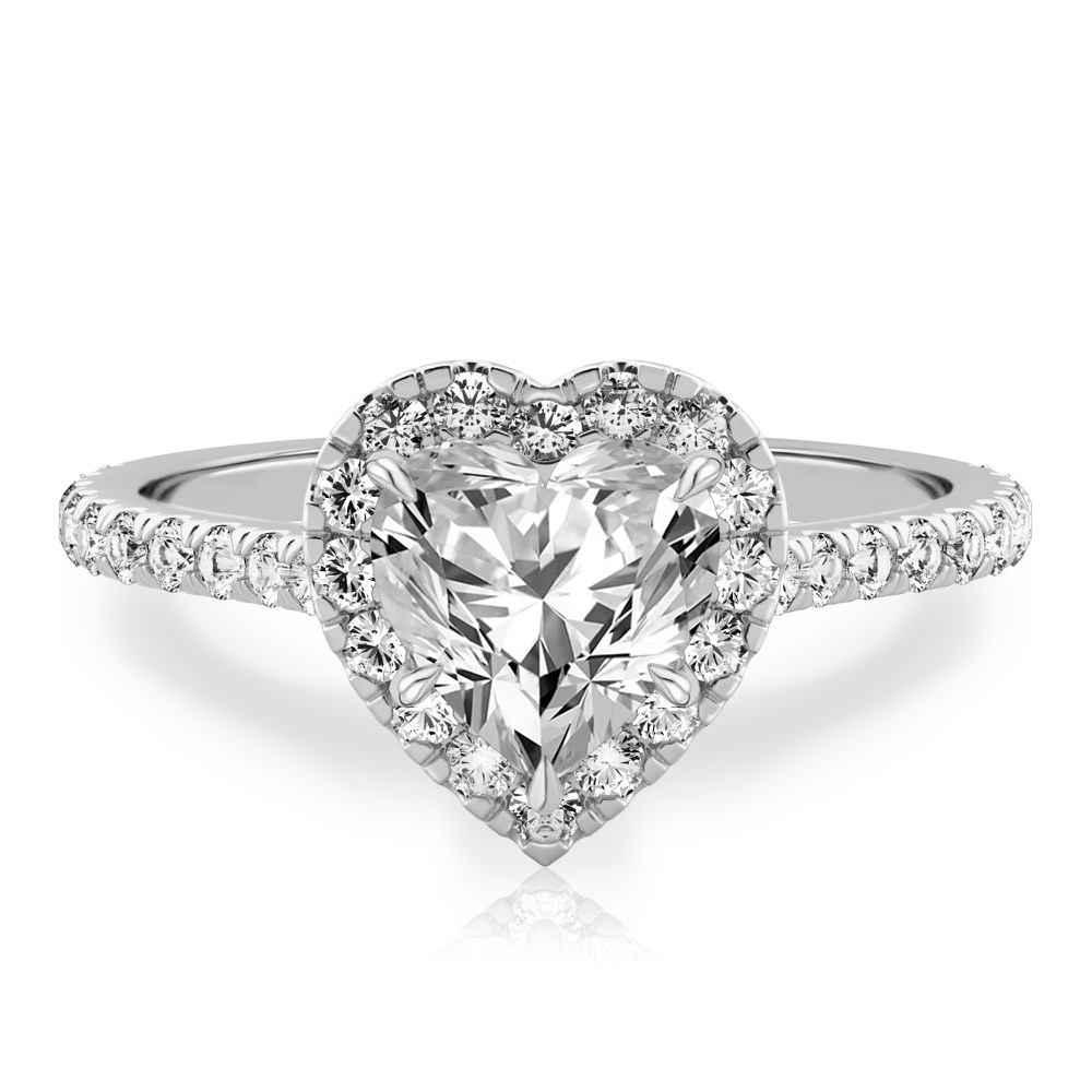 heart shape diamond cushion halo engagement ring platinum