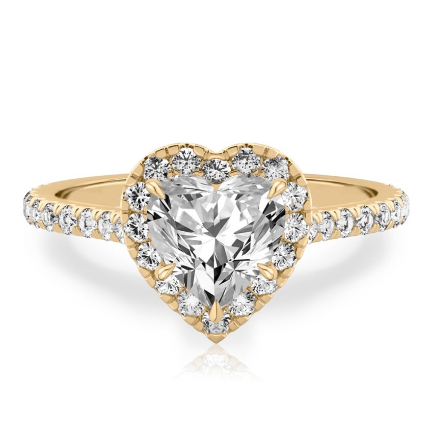 heart shape diamond cushion halo engagement ring yellow gold