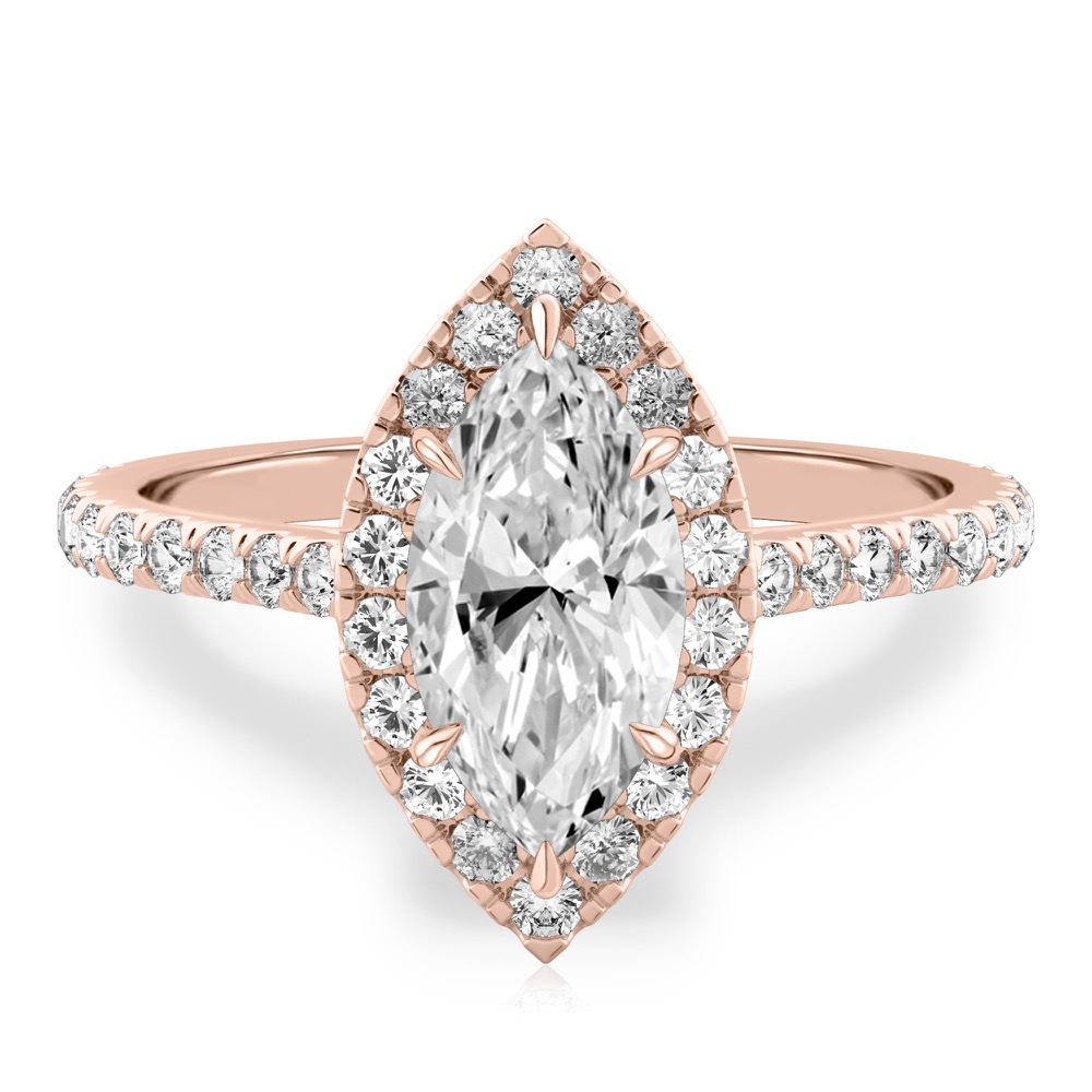 marquise cut diamond cushion halo engagement ring rose gold