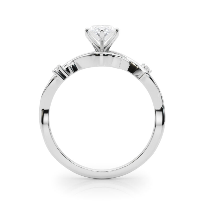 Side view of marquise cut diamond thorn engagement ring palladium