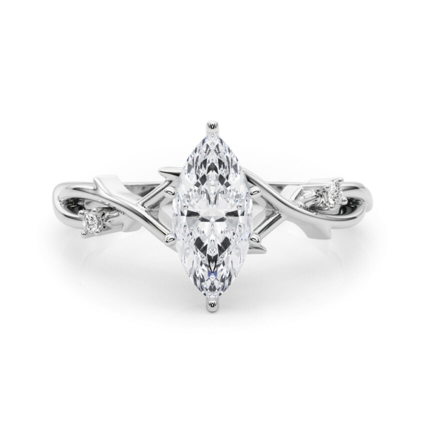 marquise cut diamond thorn engagement ring in white gold