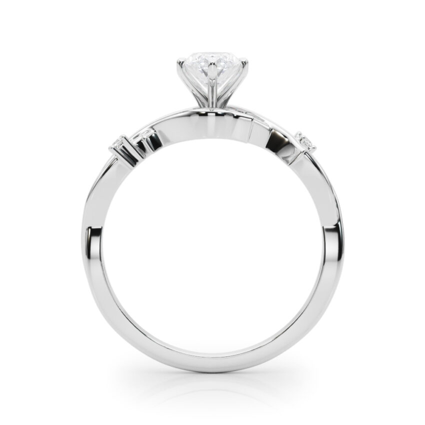 Side view of marquise cut diamond thorn engagement ring white gold