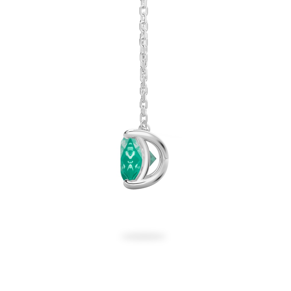 side view of oval shape august birthstone necklace in platinum