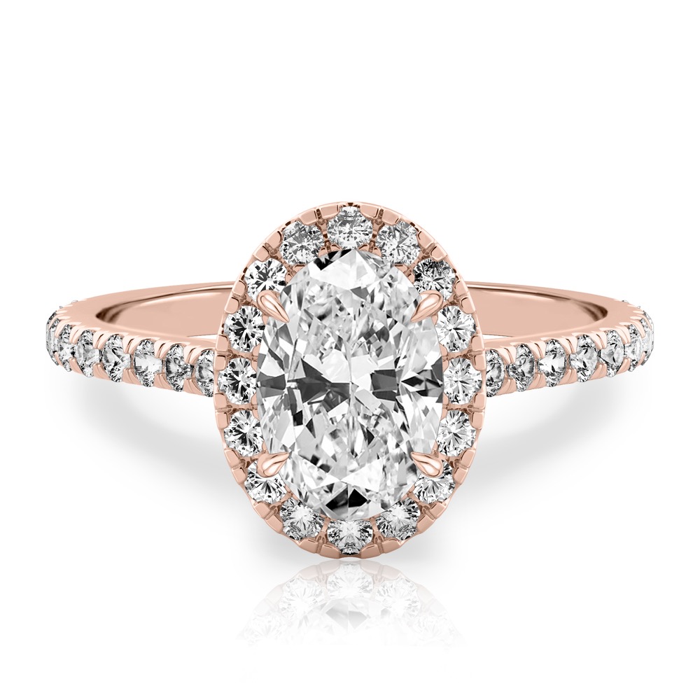 oval shape diamond cushion halo engagement ring rose gold