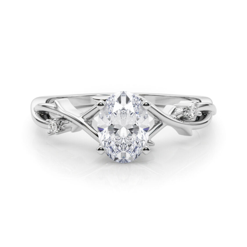 oval shape diamond thorn engagement ring in palladium