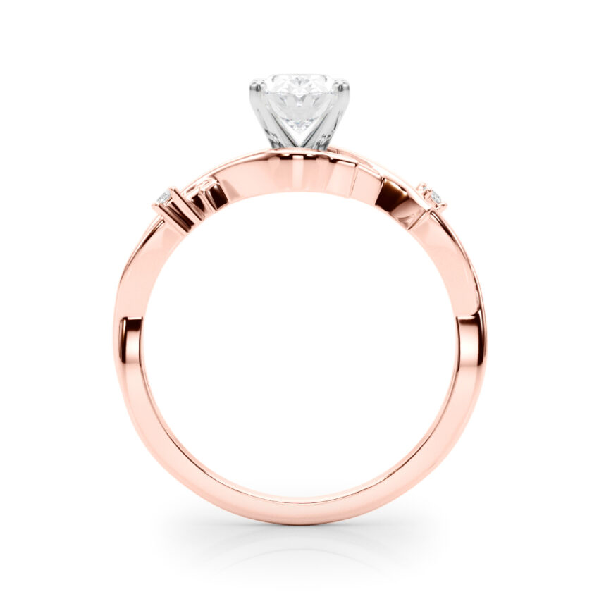 Side view of oval shape diamond thorn engagement ring rose gold