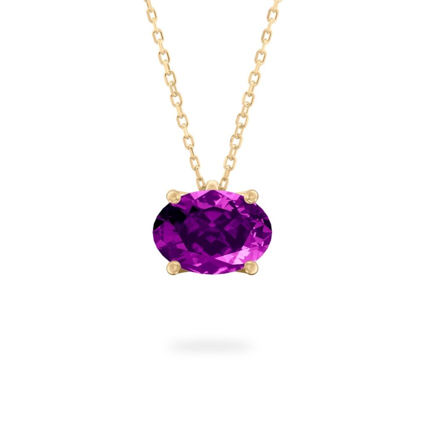 oval shape february birthstone necklace in yellow gold