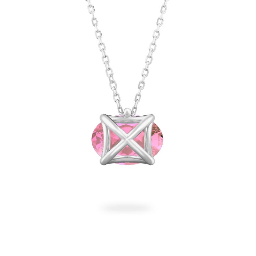back view of oval shape october birthstone necklace in platinum