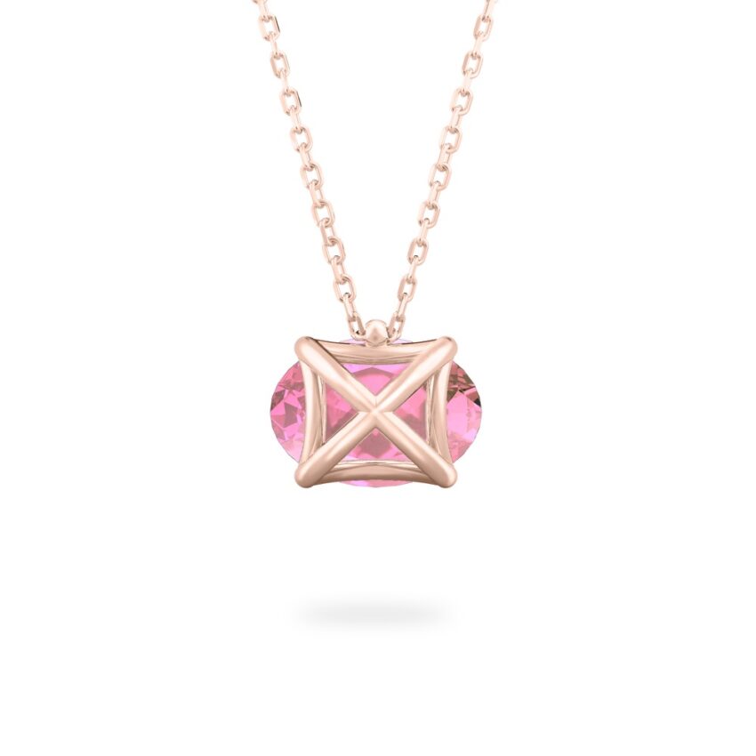 back view of oval shape october birthstone necklace in rose gold