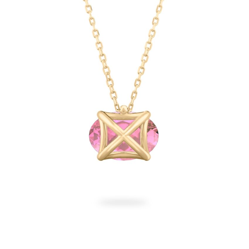back view of oval shape october birthstone necklace in yellow gold