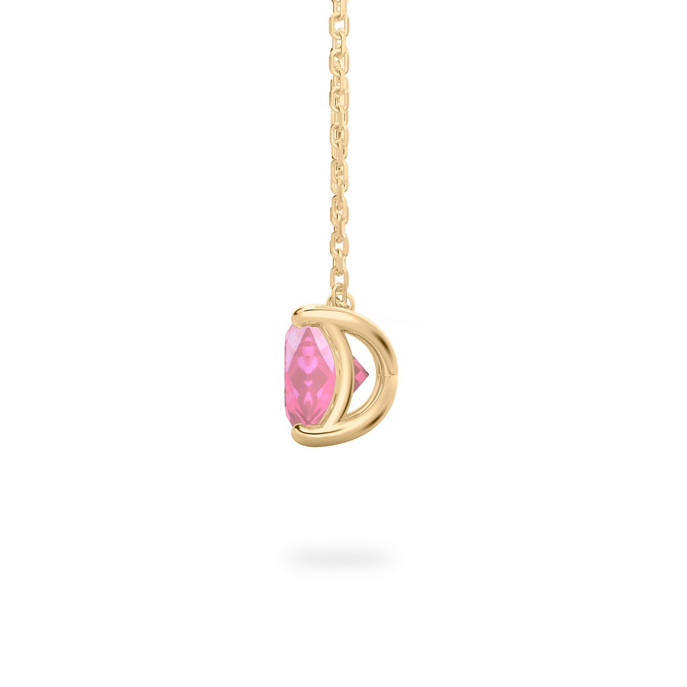 side view of oval shape october birthstone necklace in yellow gold