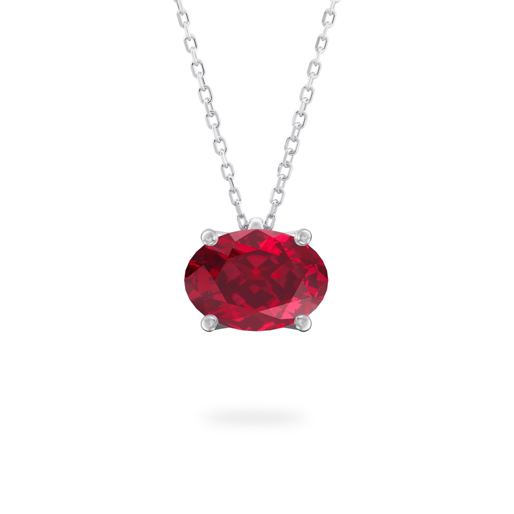 oval shape ruby necklace in white gold