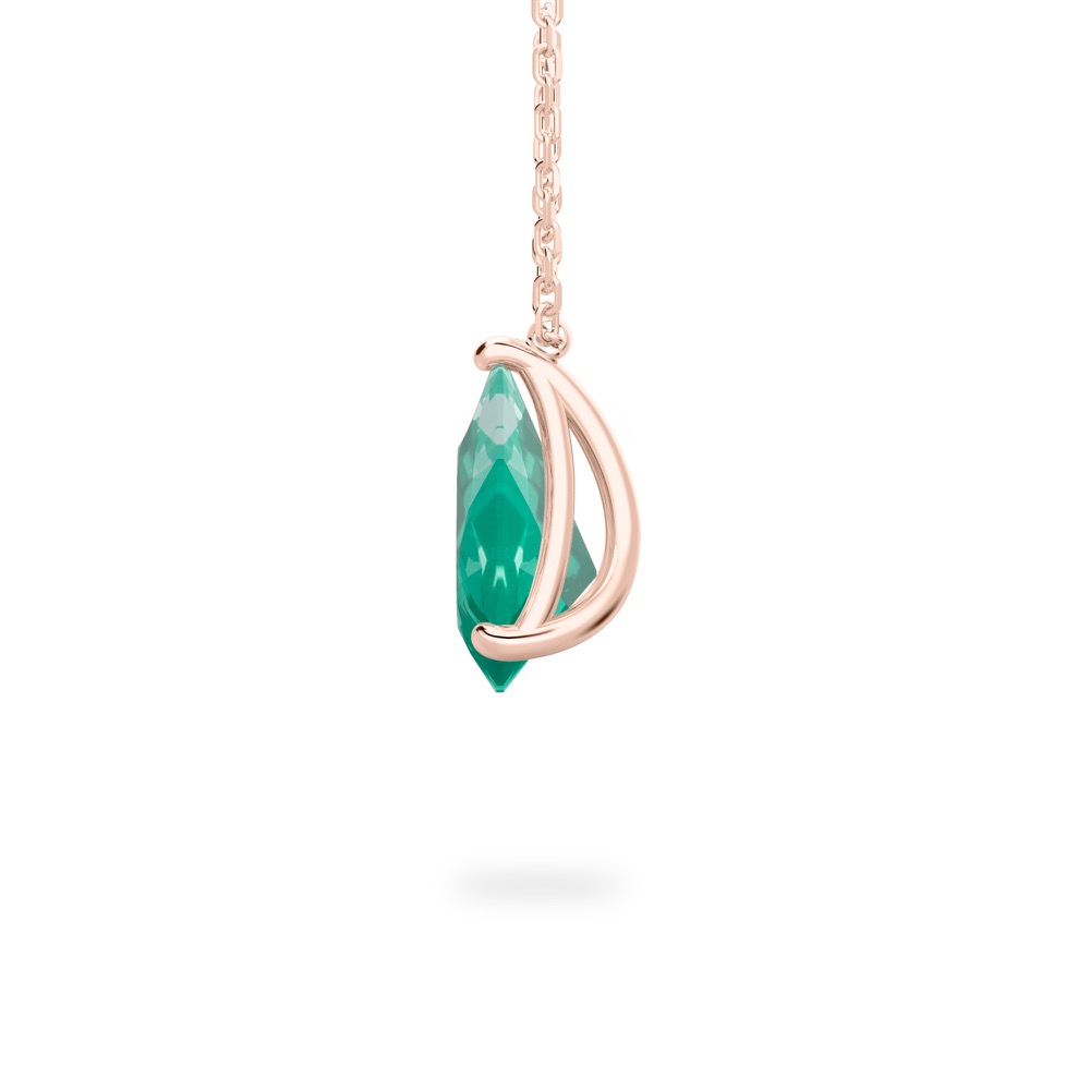 side view of pear shape august birthstone necklace in rose gold