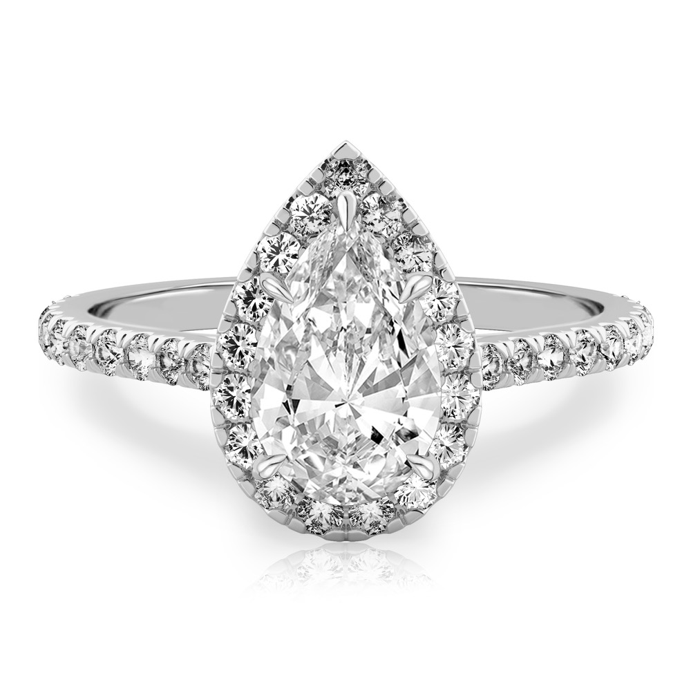 pear shape diamond cushion halo engagement ring platinum