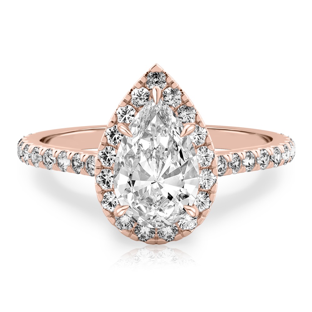 pear shape diamond cushion halo engagement ring rose gold