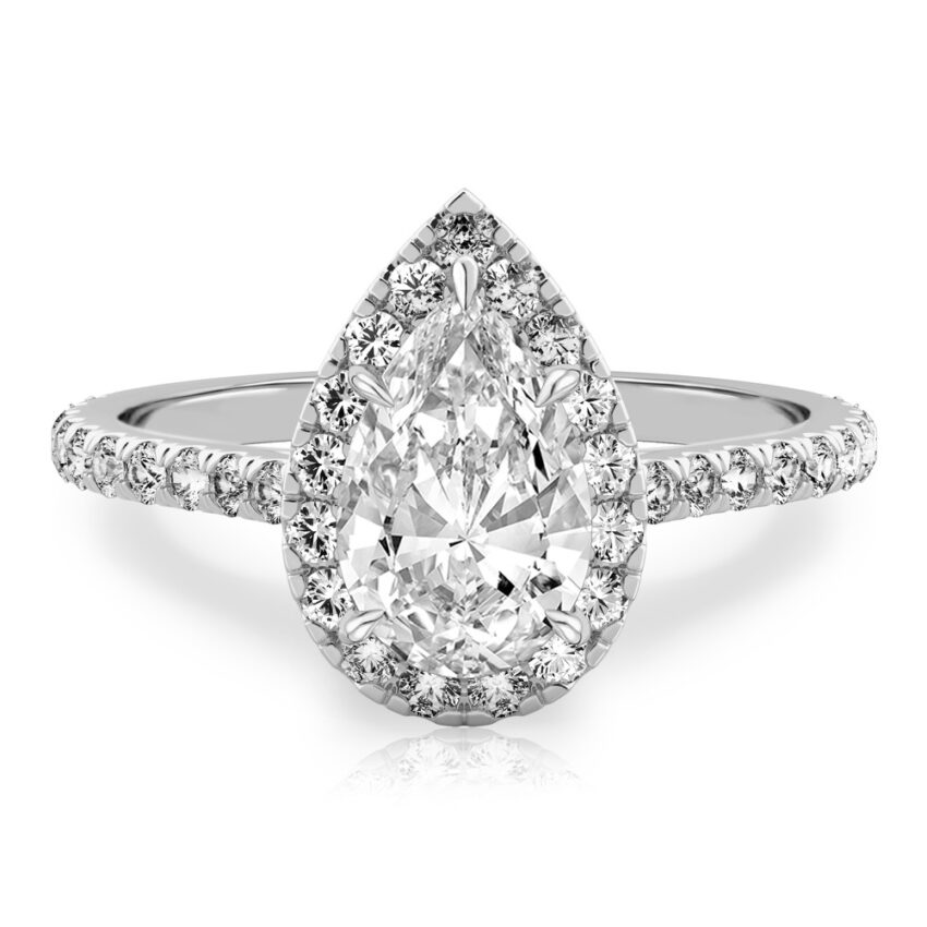 pear shape diamond cushion halo engagement ring white gold