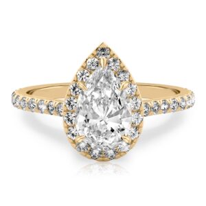 pear shape diamond cushion halo engagement ring yellow gold