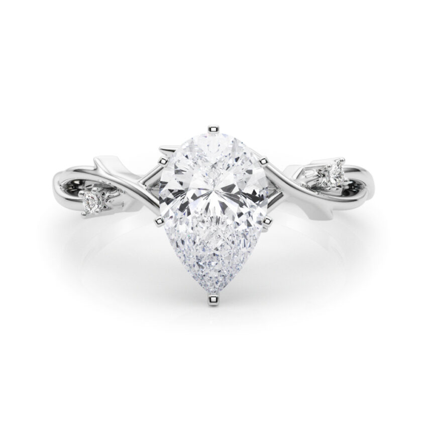 pear shape diamond thorn engagement ring in white gold