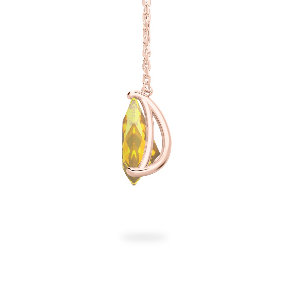 side view of pear shape november birthstone necklace in rose gold