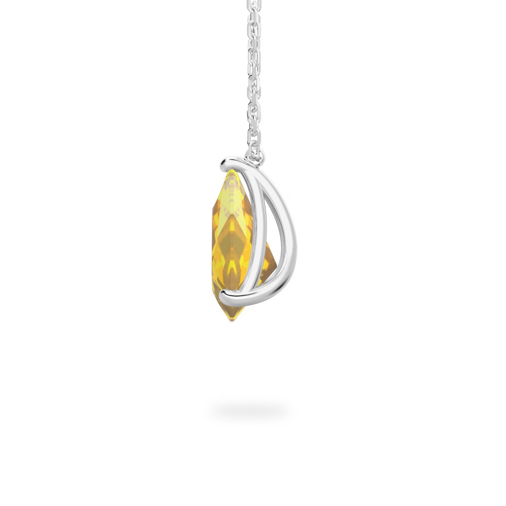 side view of pear shape november birthstone necklace in white gold