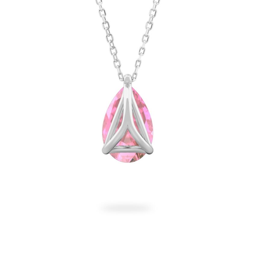 back view of pear shape october birthstone necklace in platinum
