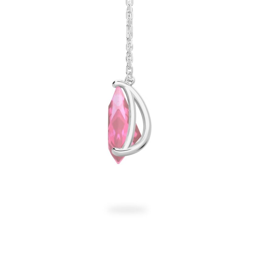 side view of pear shape october birthstone necklace in platinum