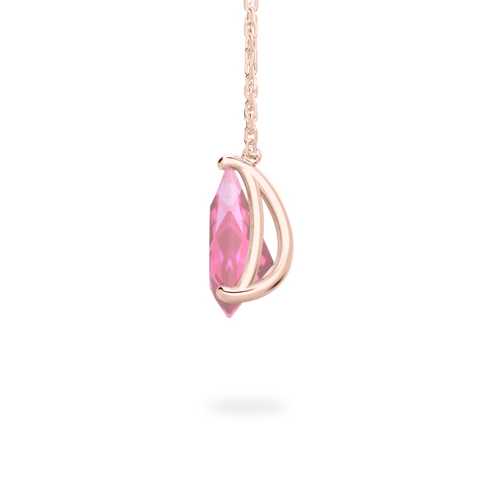 side view of pear shape october birthstone necklace in rose gold