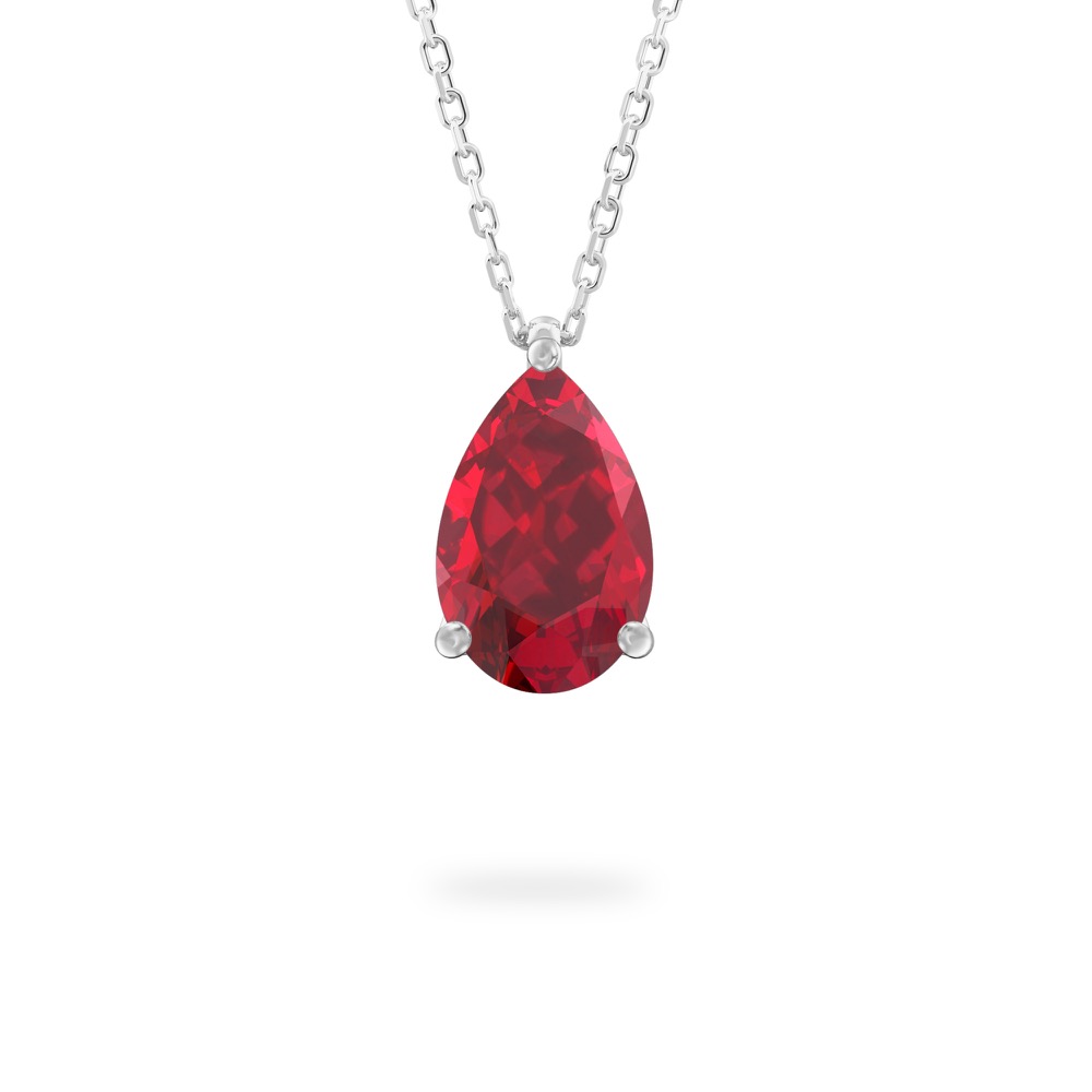 pear shape ruby necklace in white gold