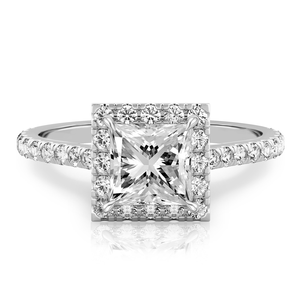 princess cut diamond cushion halo engagement ring platinum