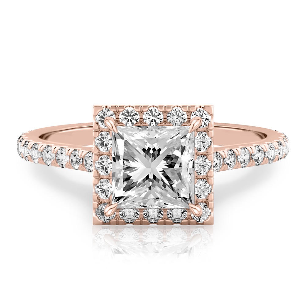 princess cut diamond cushion halo engagement ring rose gold