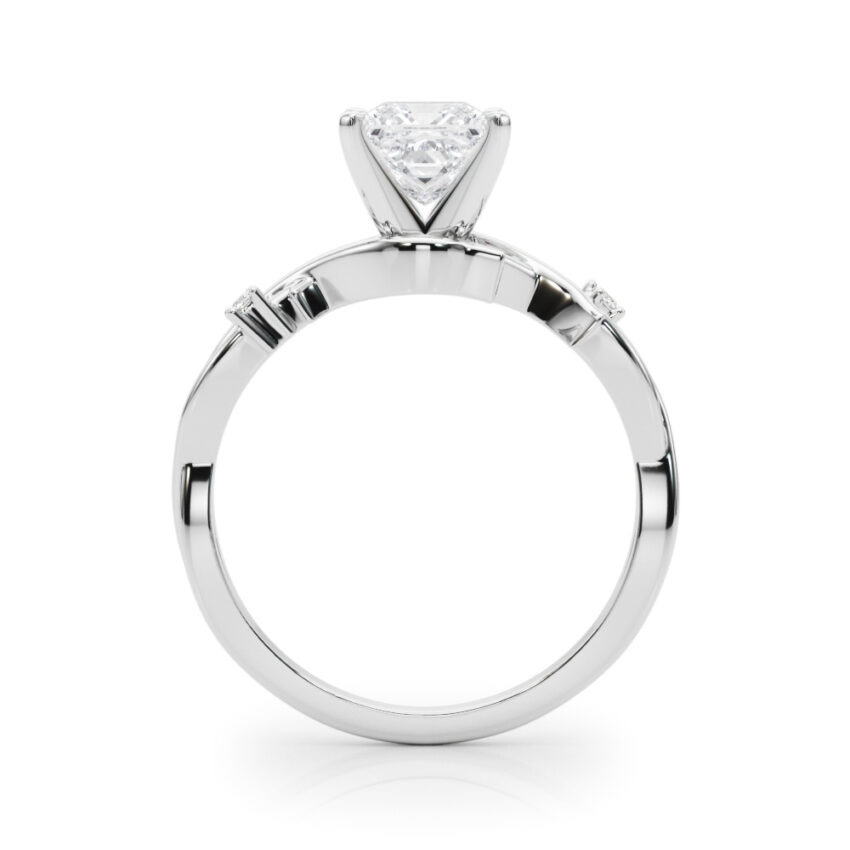 Side view of princess cut diamond thorn engagement ring palladium