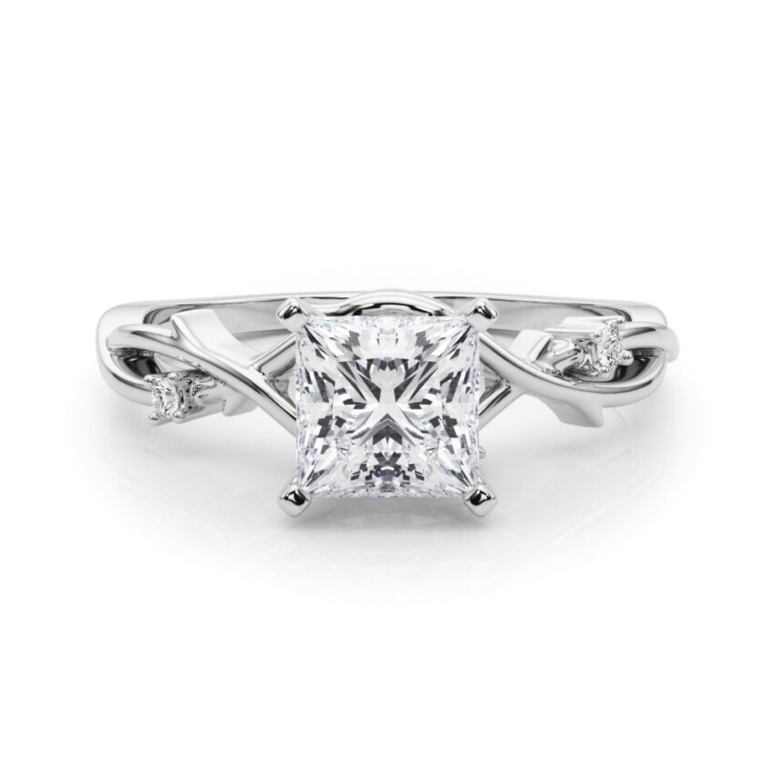 princess cut diamond thorn engagement ring in white gold