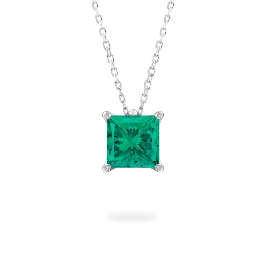 princess cut emerald necklace in white gold