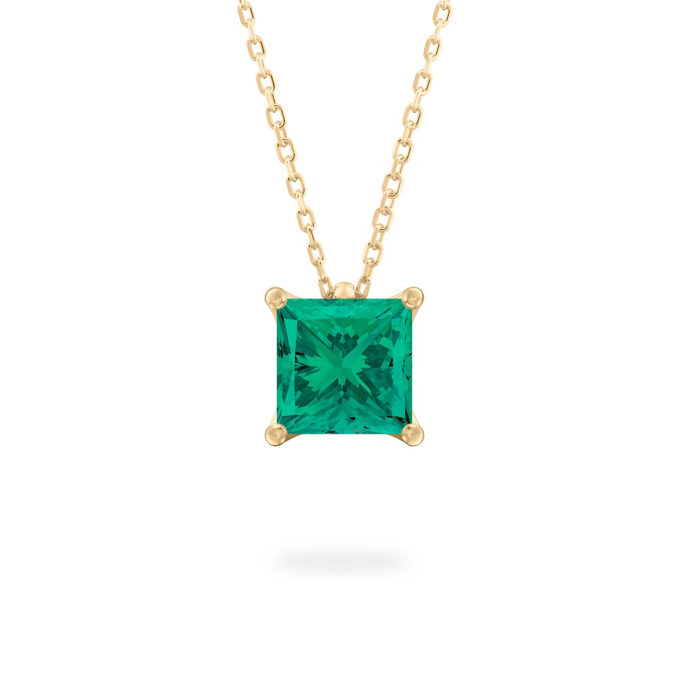 princess cut emerald necklace in yellow gold
