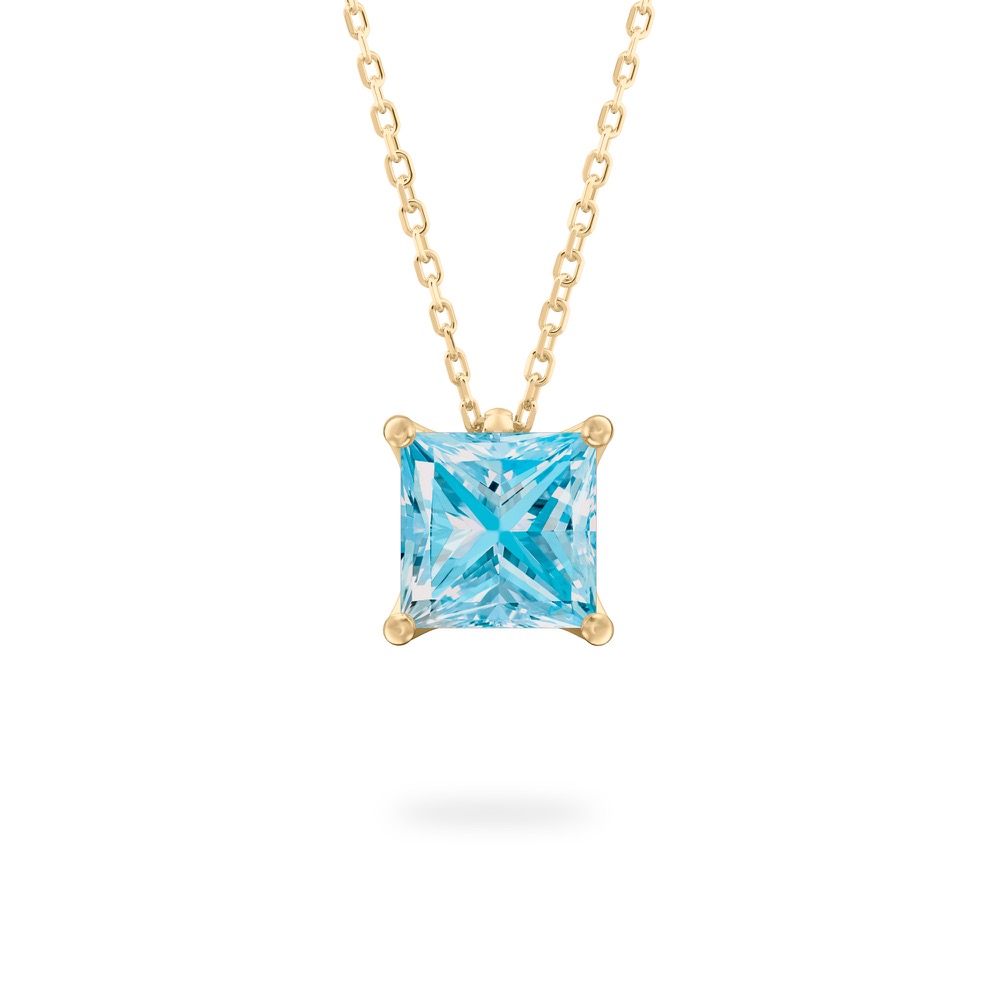 princess cut march birthstone necklace in yellow gold
