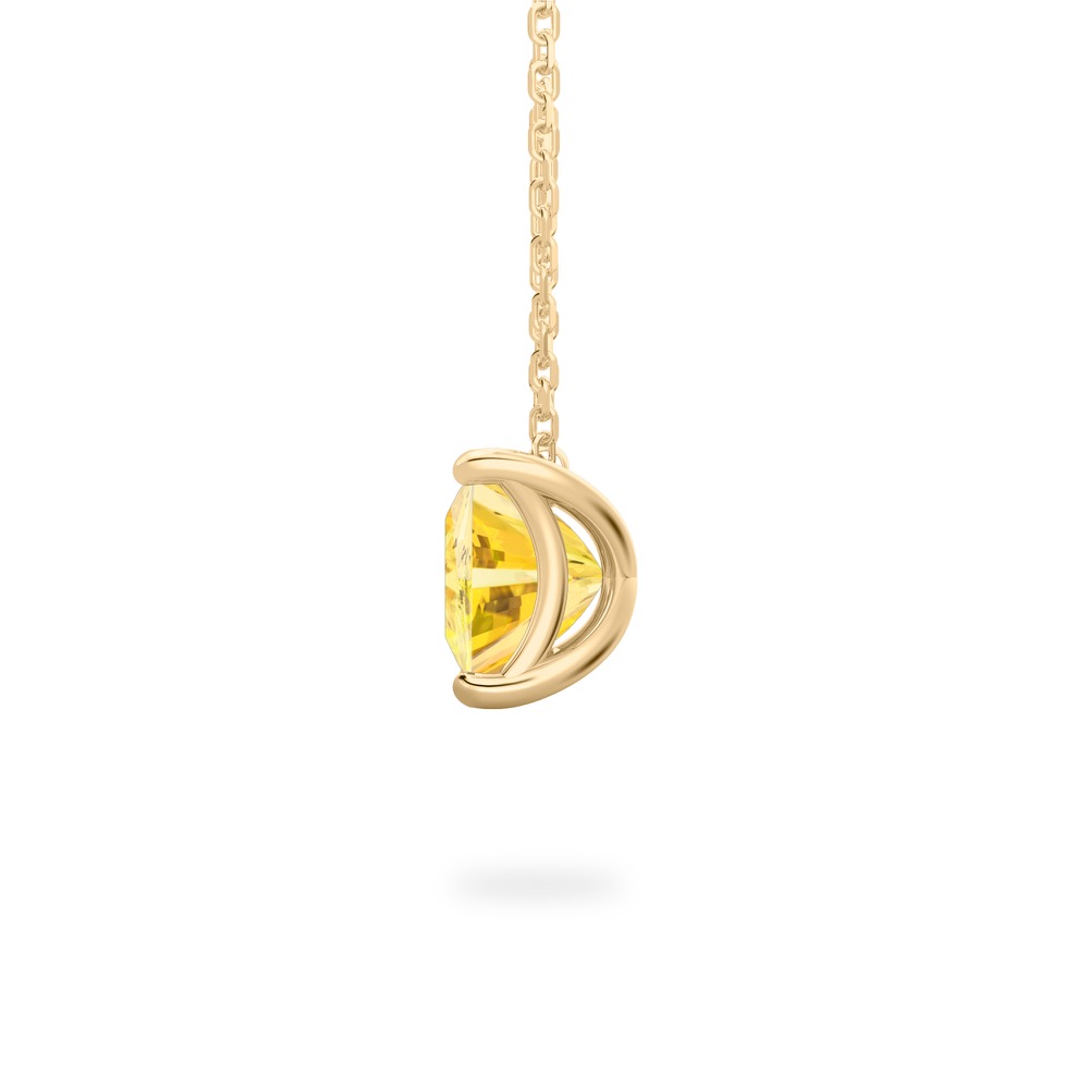 side view of princess cut november birthstone necklace in yellow gold