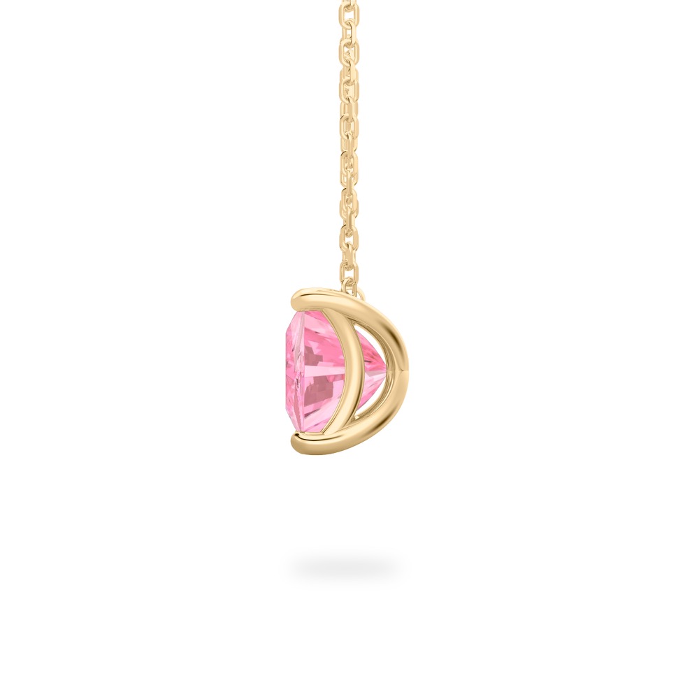 side view of princess cut october birthstone necklace in yellow gold