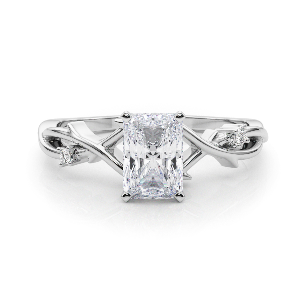 radiant cut diamond thorn engagement ring in platinum